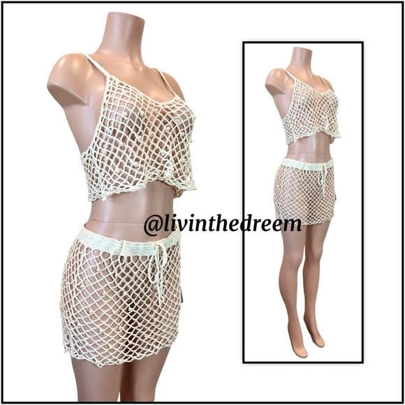 BEACH BUNNY Bianca Tank & Mini Skirt - Ivory Large Set $158 - Picture 10 of 16
